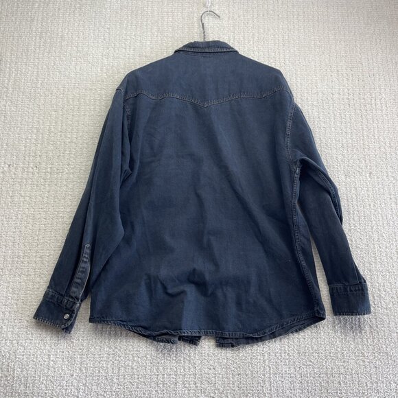 VTG Denim Shirt Jacket Men's S Western Style Dark Blue Jean Vintage Pearl Snap - Picture 12 of 15